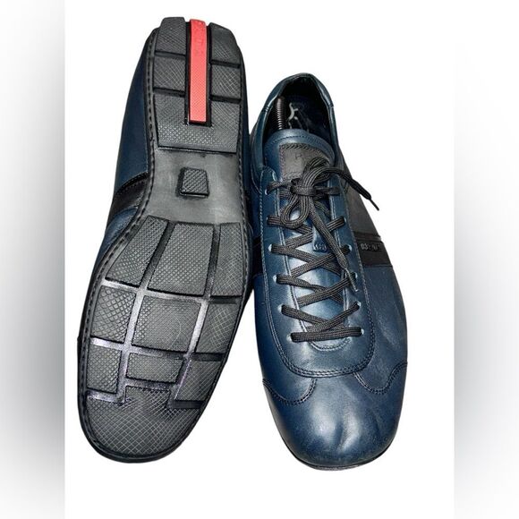 Men’s PRADA Sport Blue Leather AUTHENTIC low top lace up sneakers size 9.5 - Picture 6 of 10